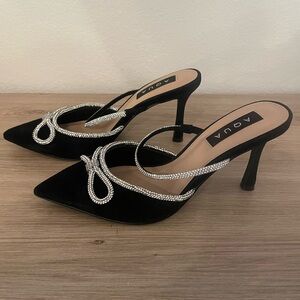 Aqua Embellished Bow Heeled Mules